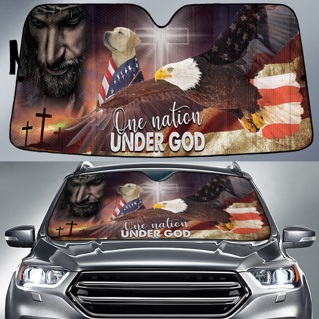 Golden Retriever Eagle One Nation Under God American Flag Printed Car Sun Shades Cover Auto Windshield Coolspod