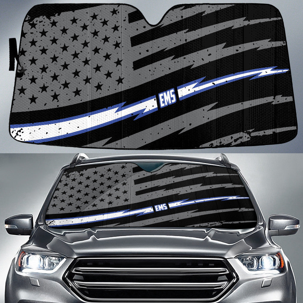 Grey Black American Flag And Ems White Blue Printed Car Sun Shades Cover Auto Windshield Coolspod