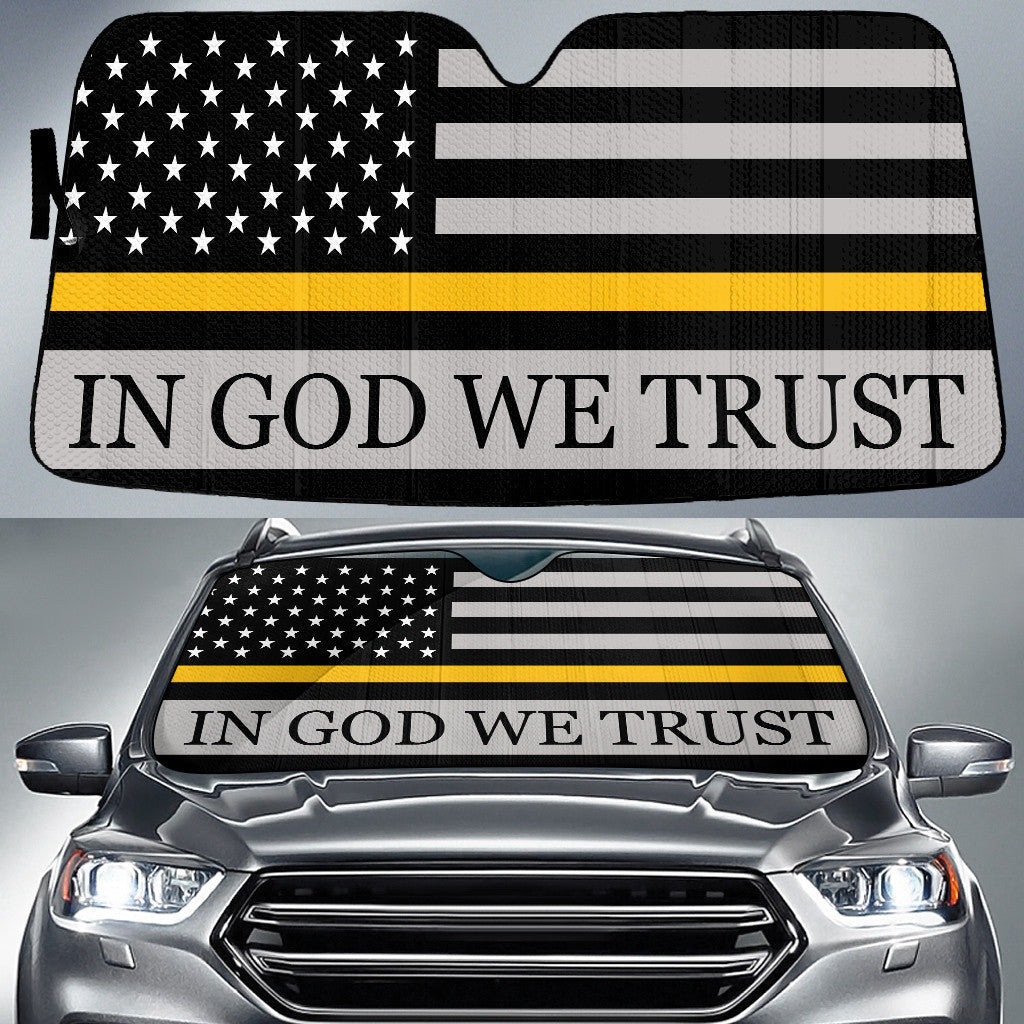 In God We Trust Thin Yellow Line Printed Car Sun Shades Cover Auto Windshield Coolspod