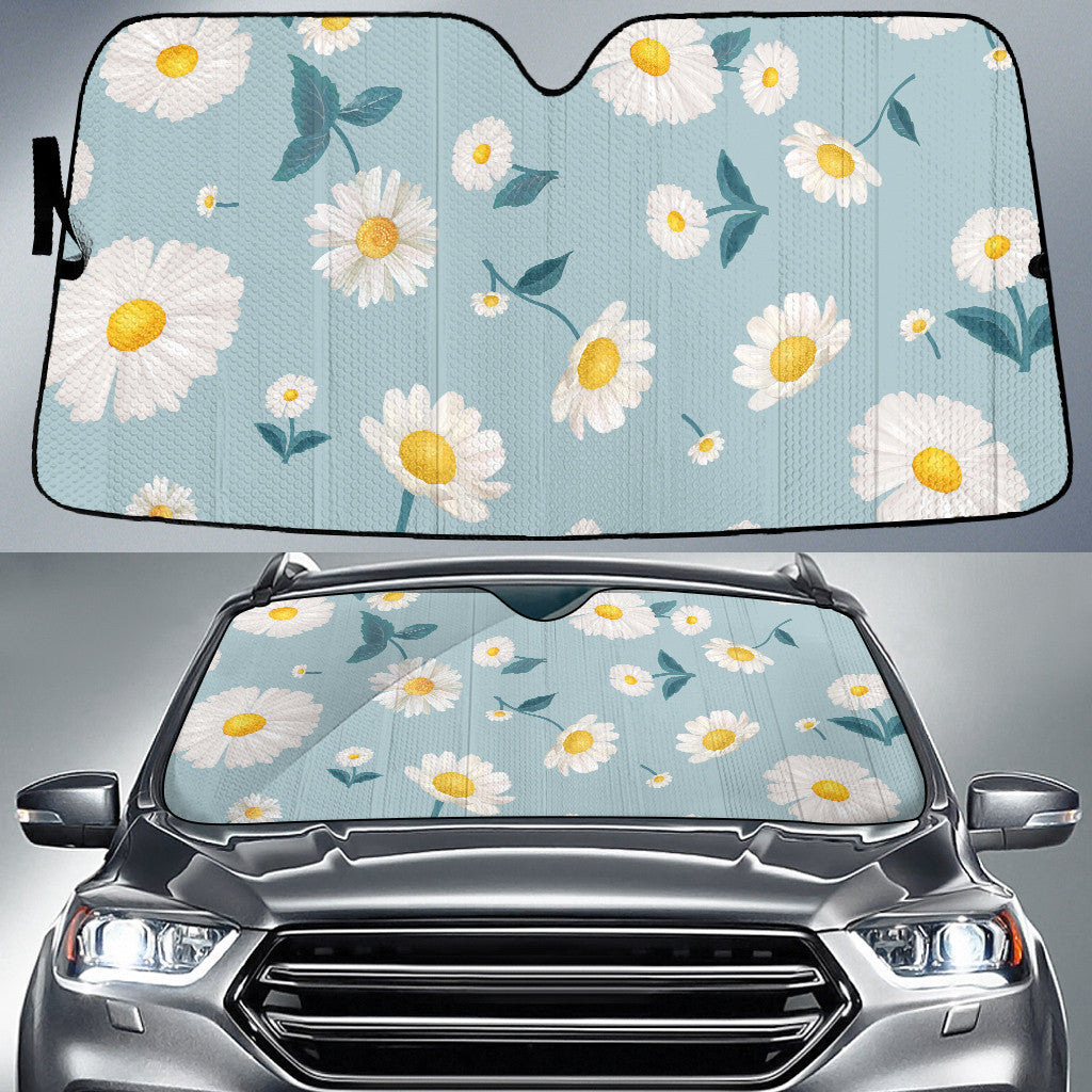 Daisy Pattern And Blue Background Printed Car Sun Shades Cover Auto Windshield Coolspod