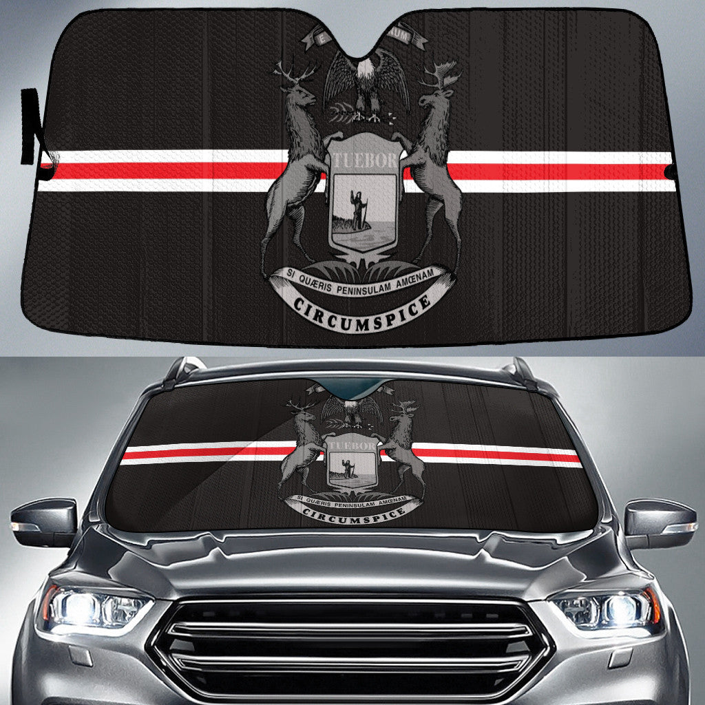Michigan Flag Thin Red Fire Line Printed Car Sun Shades Cover Auto Windshield Coolspod