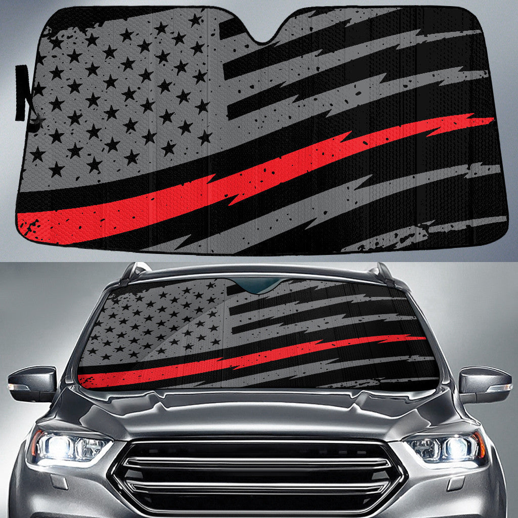 Thin Grey Line American Red Flag Printed Car Sun Shades Cover Auto Windshield Coolspod