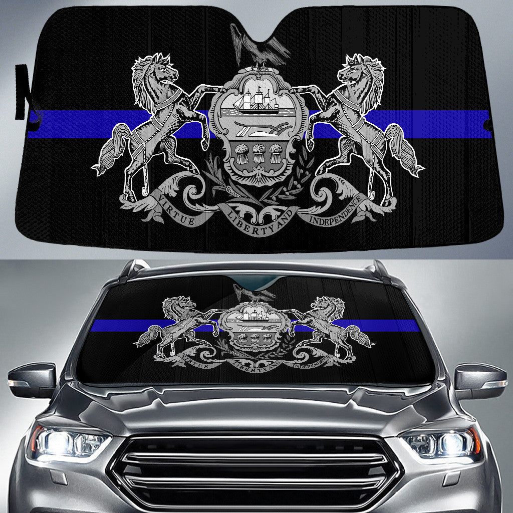 Pennsylvania State Subdued Flag Thin Blue Line Printed Car Sun Shades Cover Auto Windshield Coolspod