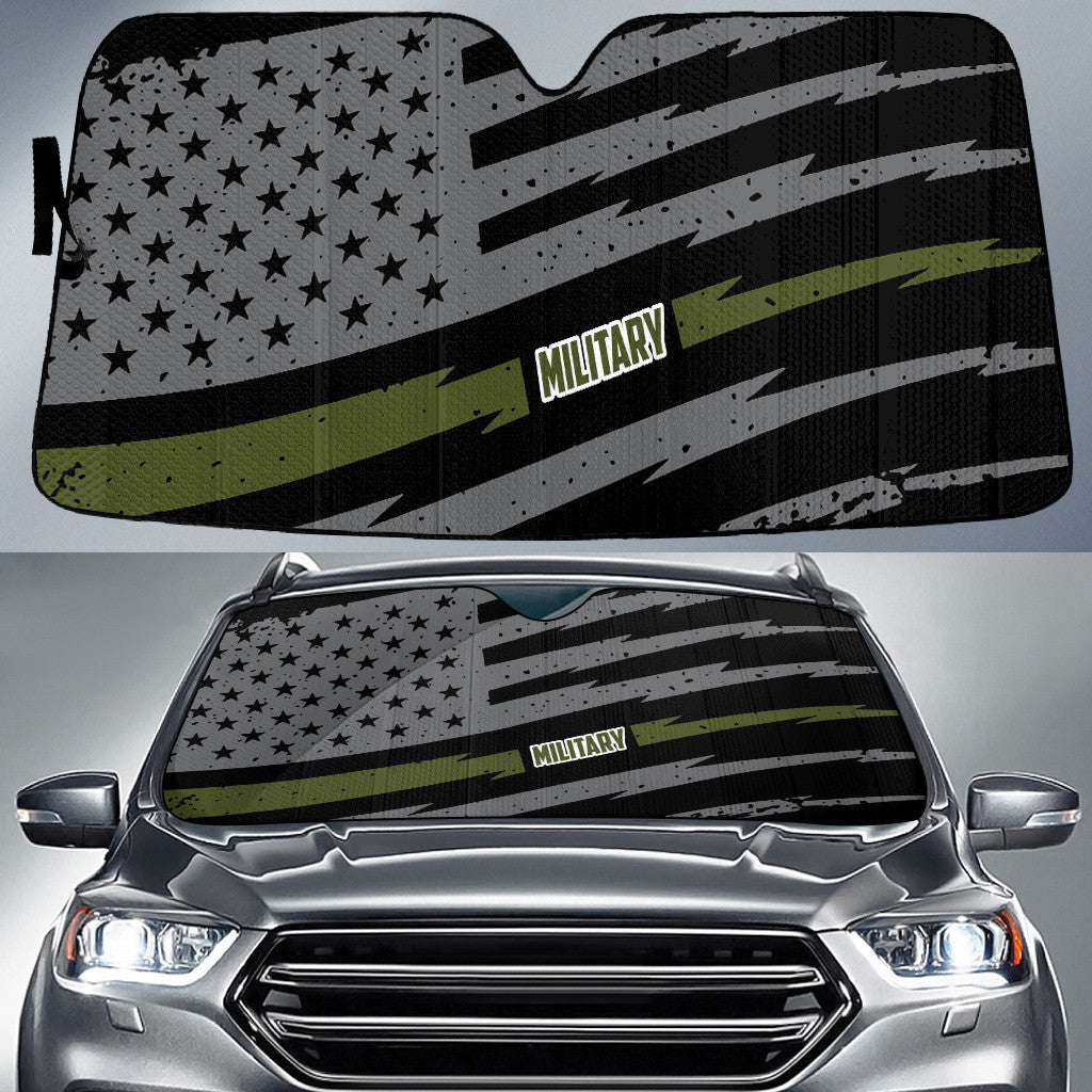 Grey Black American Flag And Military Green Printed Car Sun Shades Cover Auto Windshield Coolspod