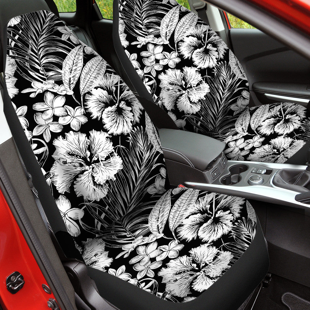 Black And White Tropical Palm Leaf Art Pattern Car Seat Covers