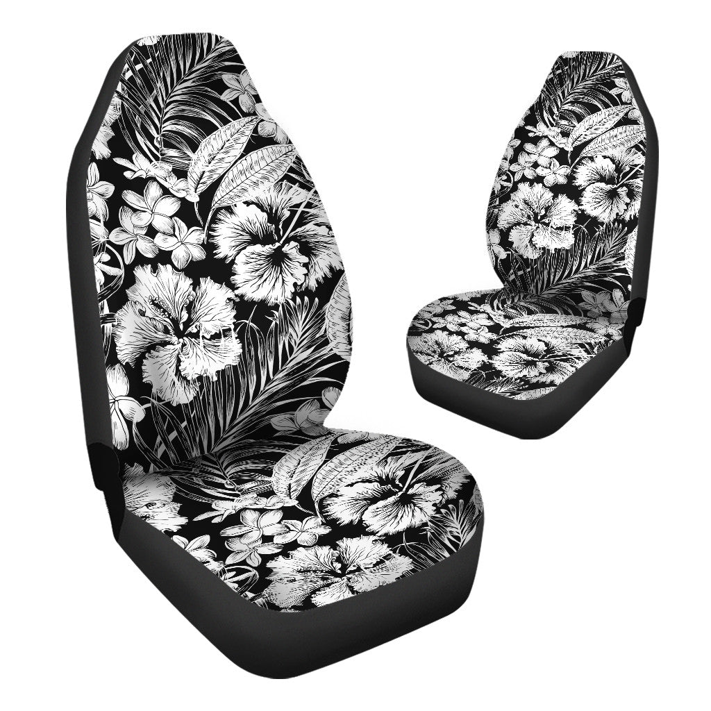 Black And White Tropical Palm Leaf Art Pattern Car Seat Covers