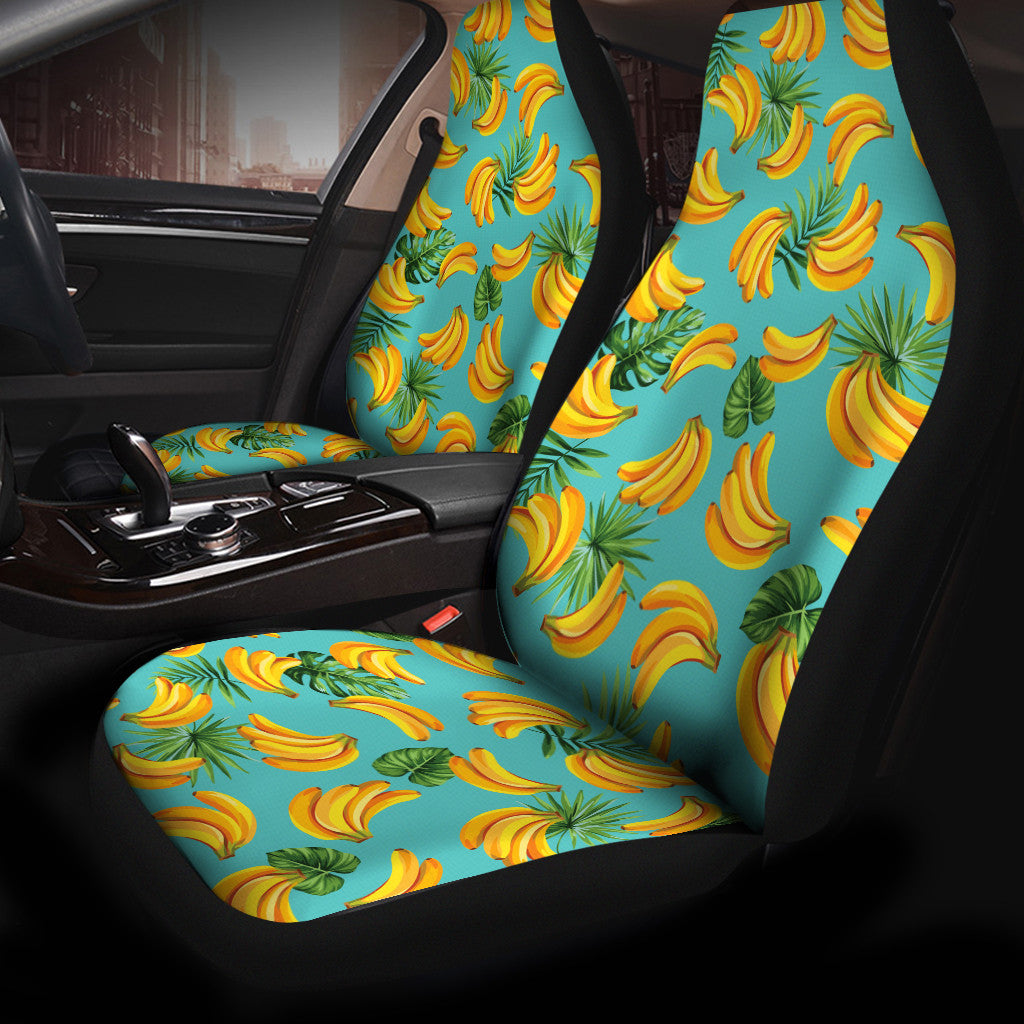 Green Tropical Leaves With Banana Pattern Design Car Seat Covers