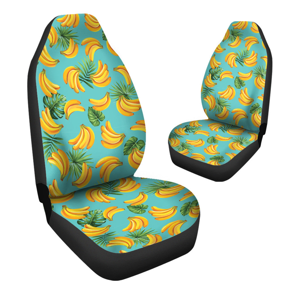 Green Tropical Leaves With Banana Pattern Design Car Seat Covers