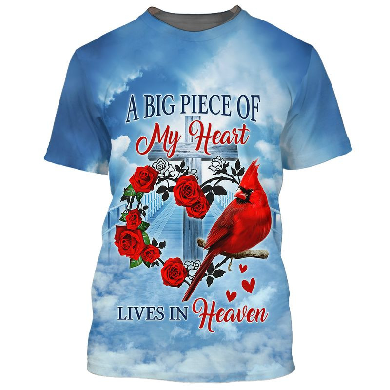 3D All Over Print Memorial T Shirt Big Piece Of My Heart Lives In Heaven Shirts