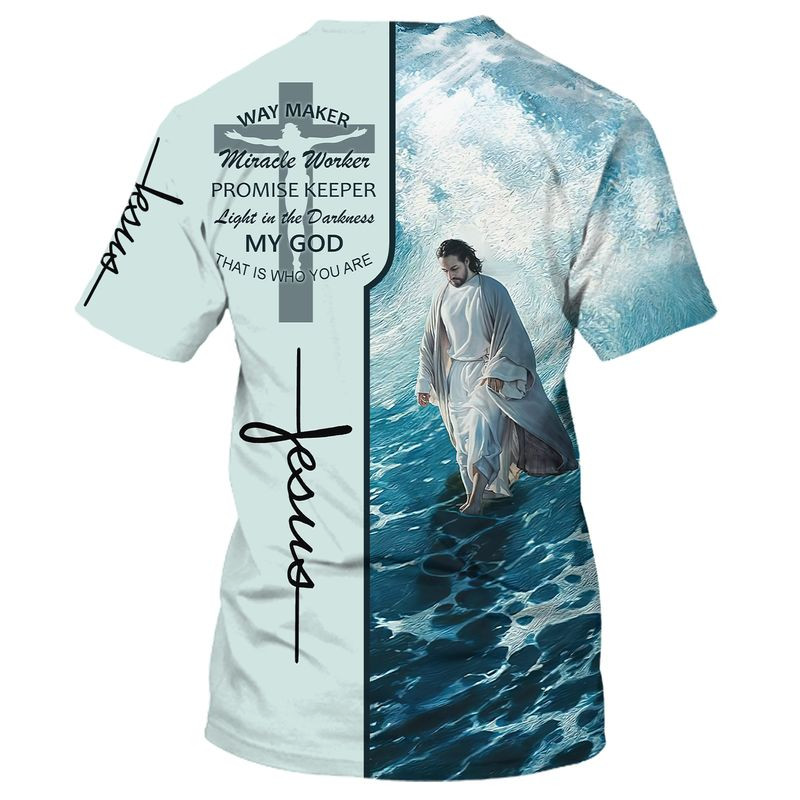 3D Jesus Walking On The Beach T Shirt Way Maker Micracle Worker Promise Keeper Shirts