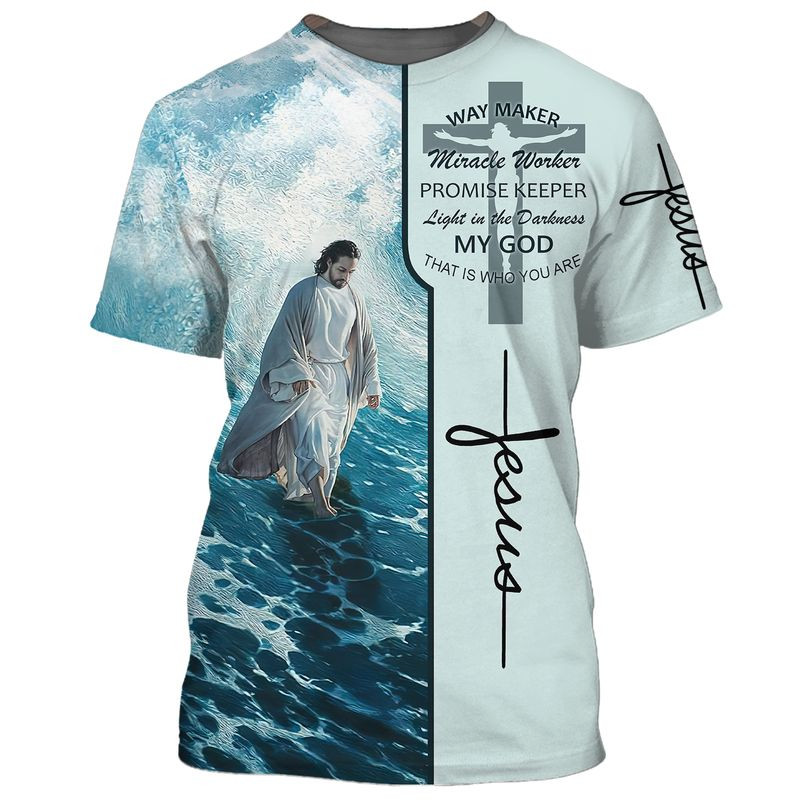 3D Jesus Walking On The Beach T Shirt Way Maker Micracle Worker Promise Keeper Shirts