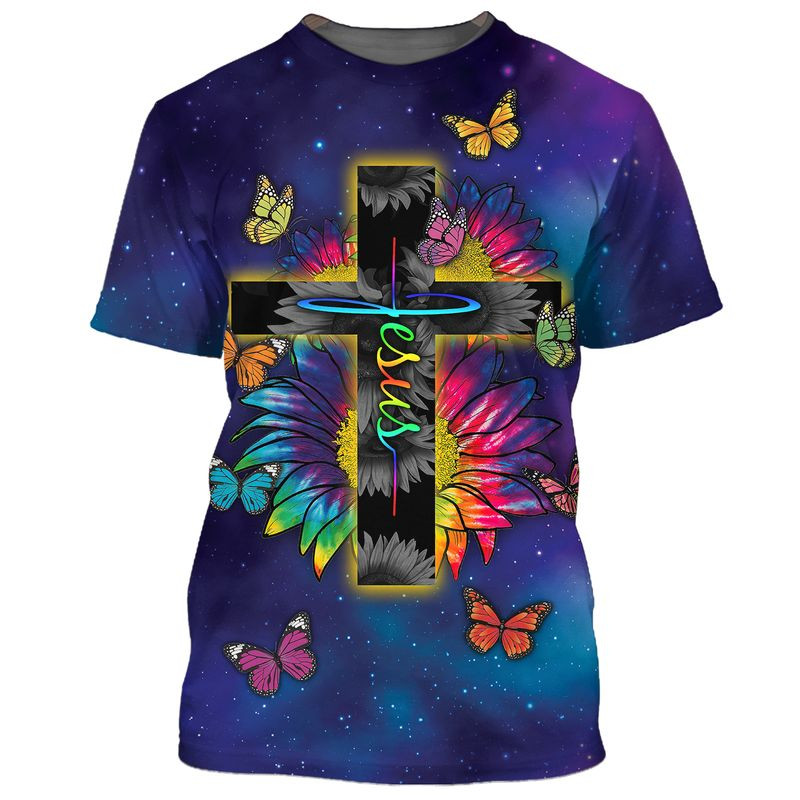 3D Colorful Jesus Tshirt Butterfly Sunflower Pattern On Shirts