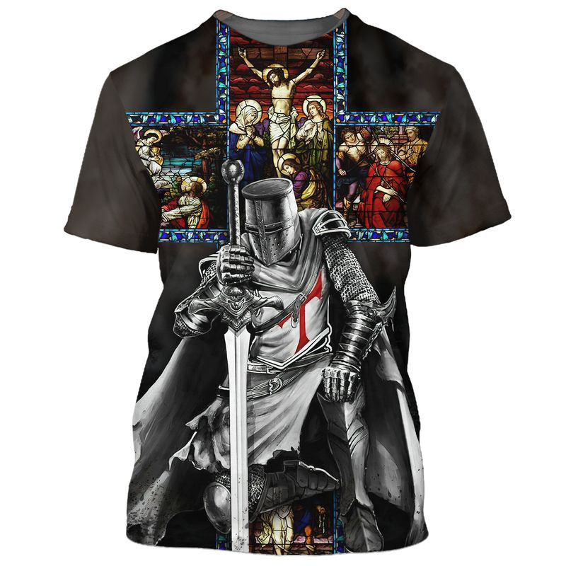Knight Templar Warrior Knee Before Jesus Tee Shirt 3D Sublimation God On Shirts