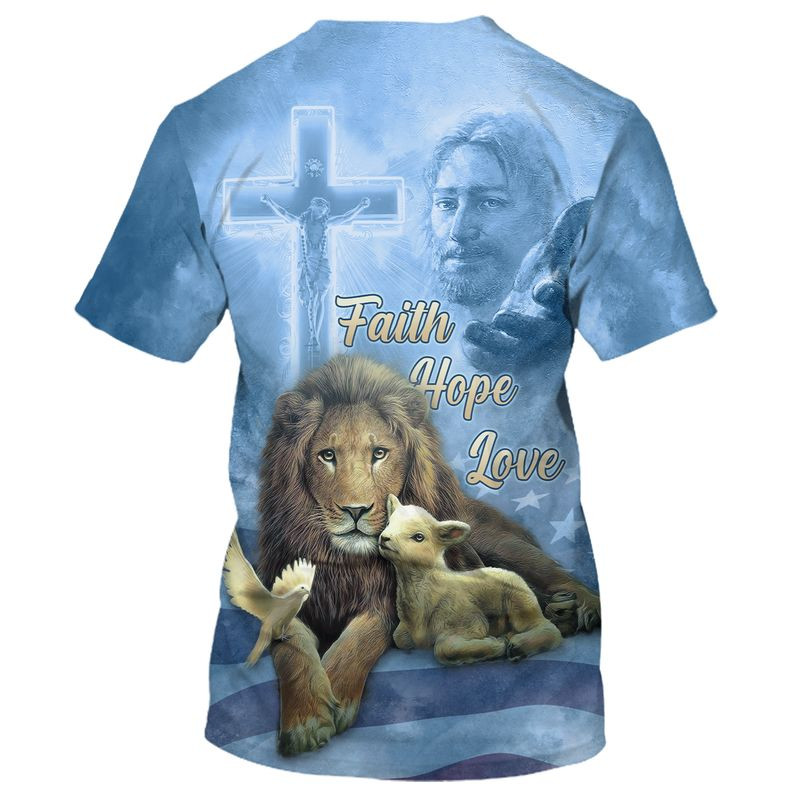 Faith Hope Love Blue T Shirt Men Women Lion Under God Tee Shirts