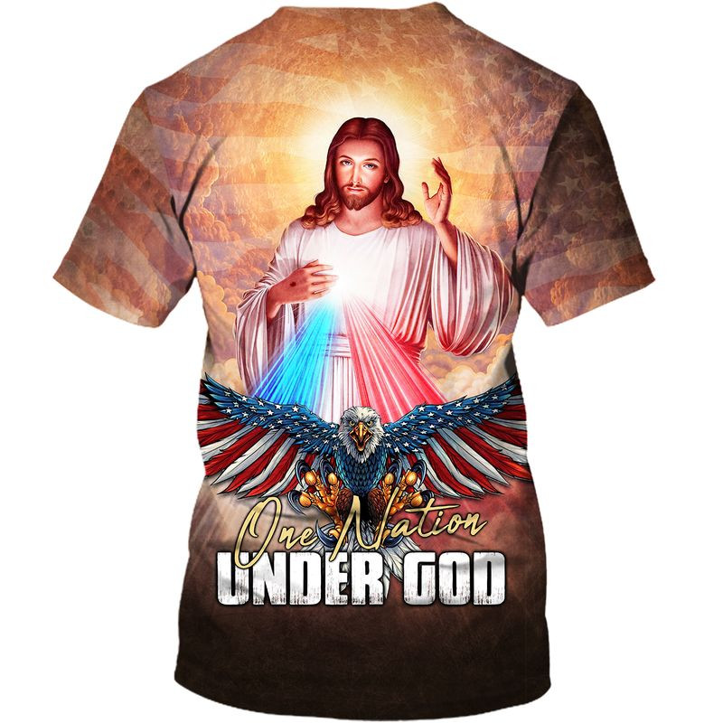 One Nation Under God T Shirt Men Women Jesus And Eagle American Flag Pattern Shirts