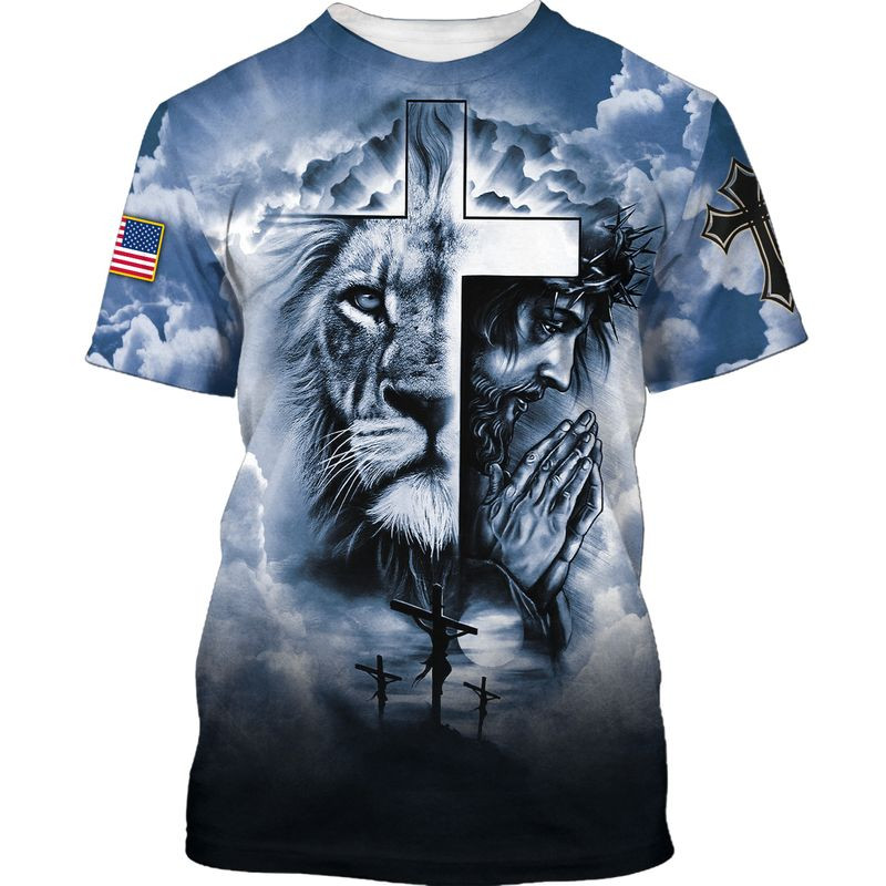 Christian Jesus And Lion T Shirt Strong American Believe In God Shirts