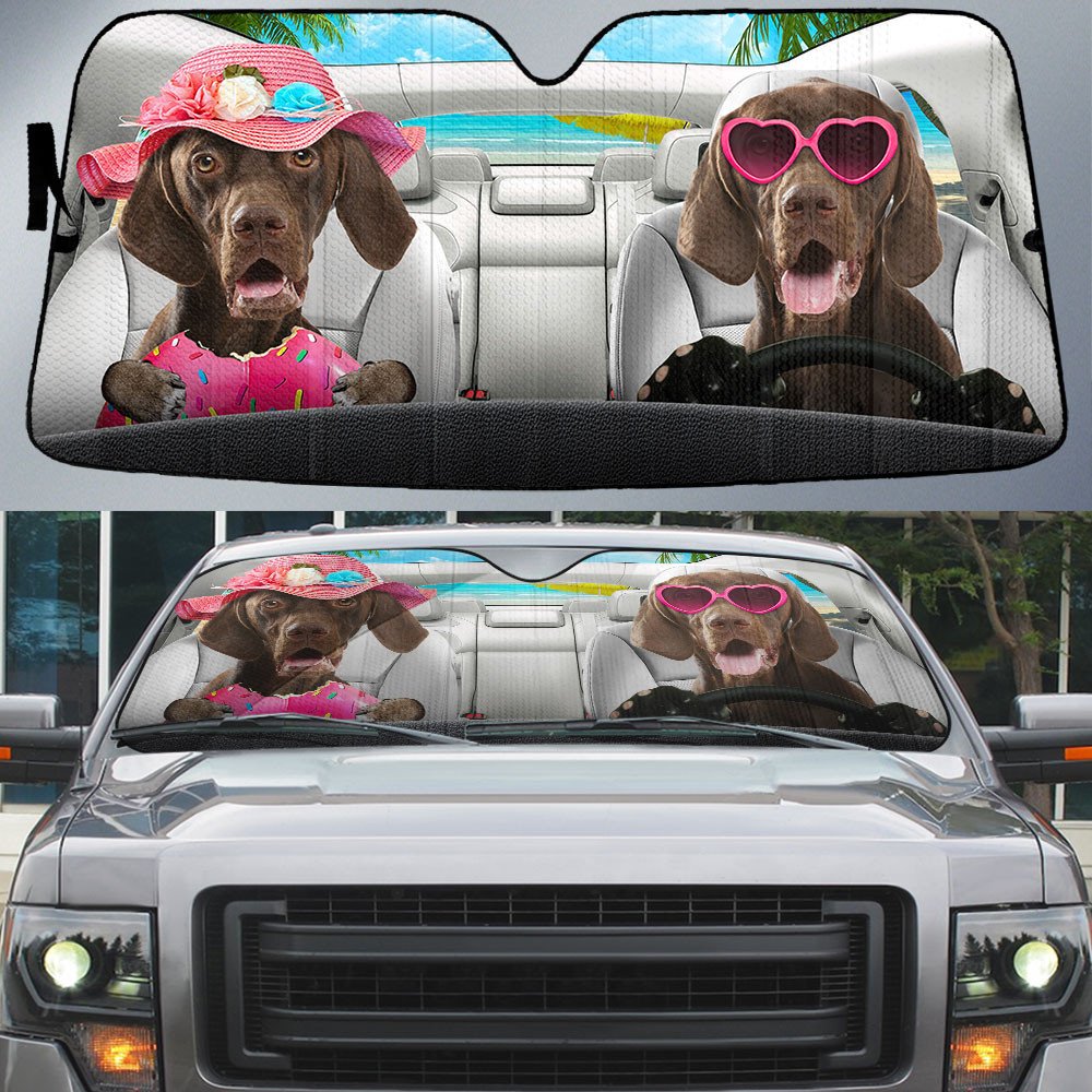 German Shorthaired Pointer-Dog Summer Vacation Couple Car Sun Shade Cover Auto Windshield