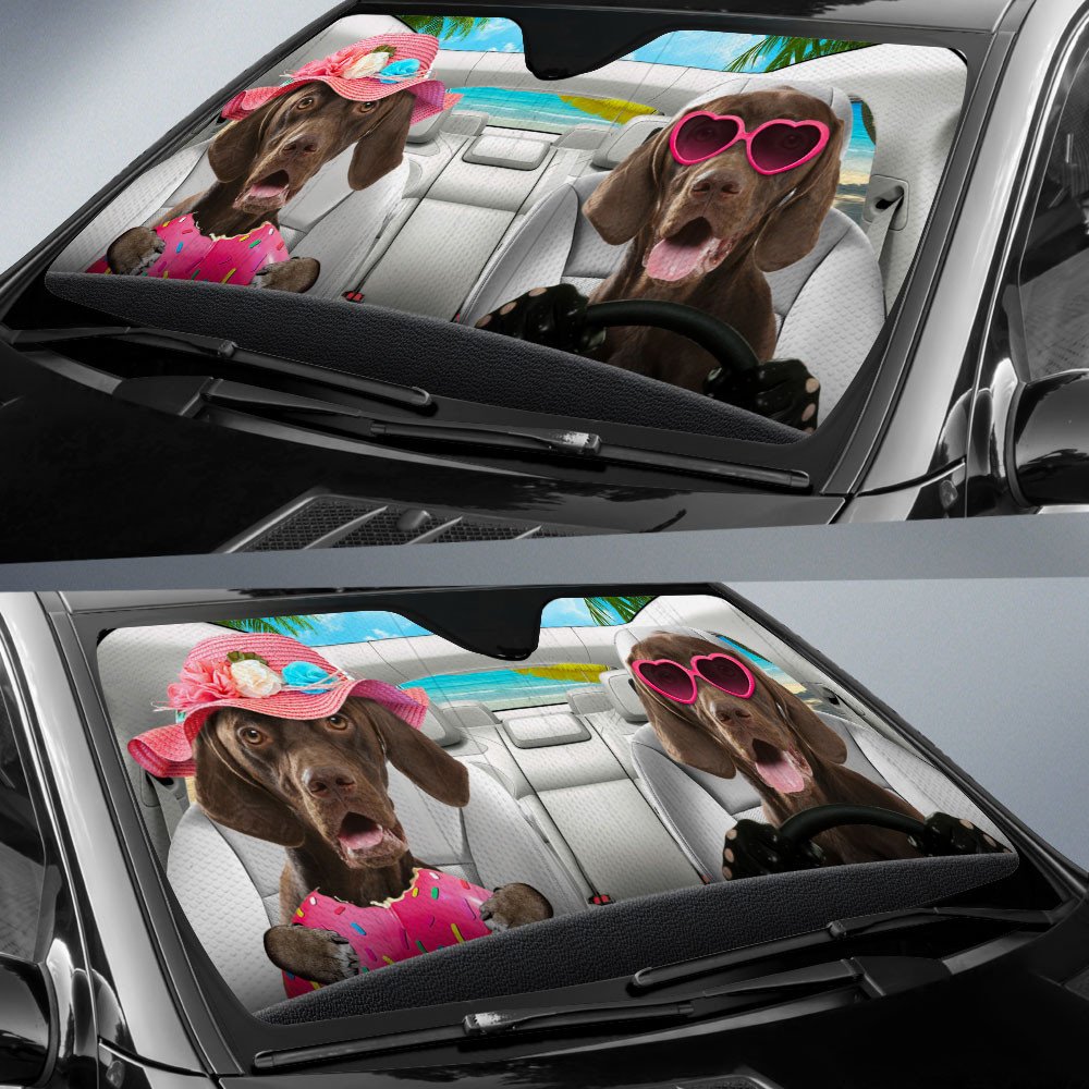 German Shorthaired Pointer-Dog Summer Vacation Couple Car Sun Shade Cover Auto Windshield