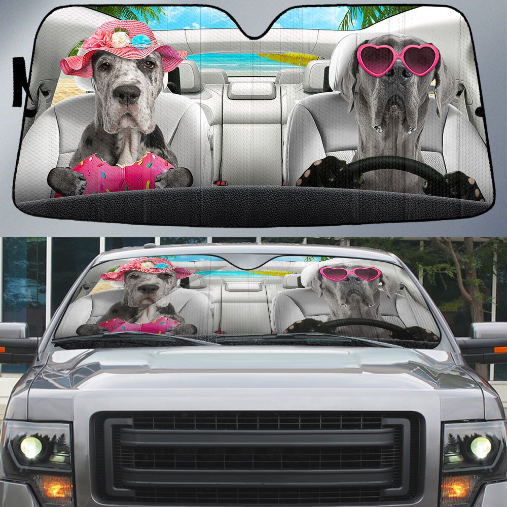 Great Dane-Dog Summer Vacation Couple Car Sun Shade Cover Auto Windshield
