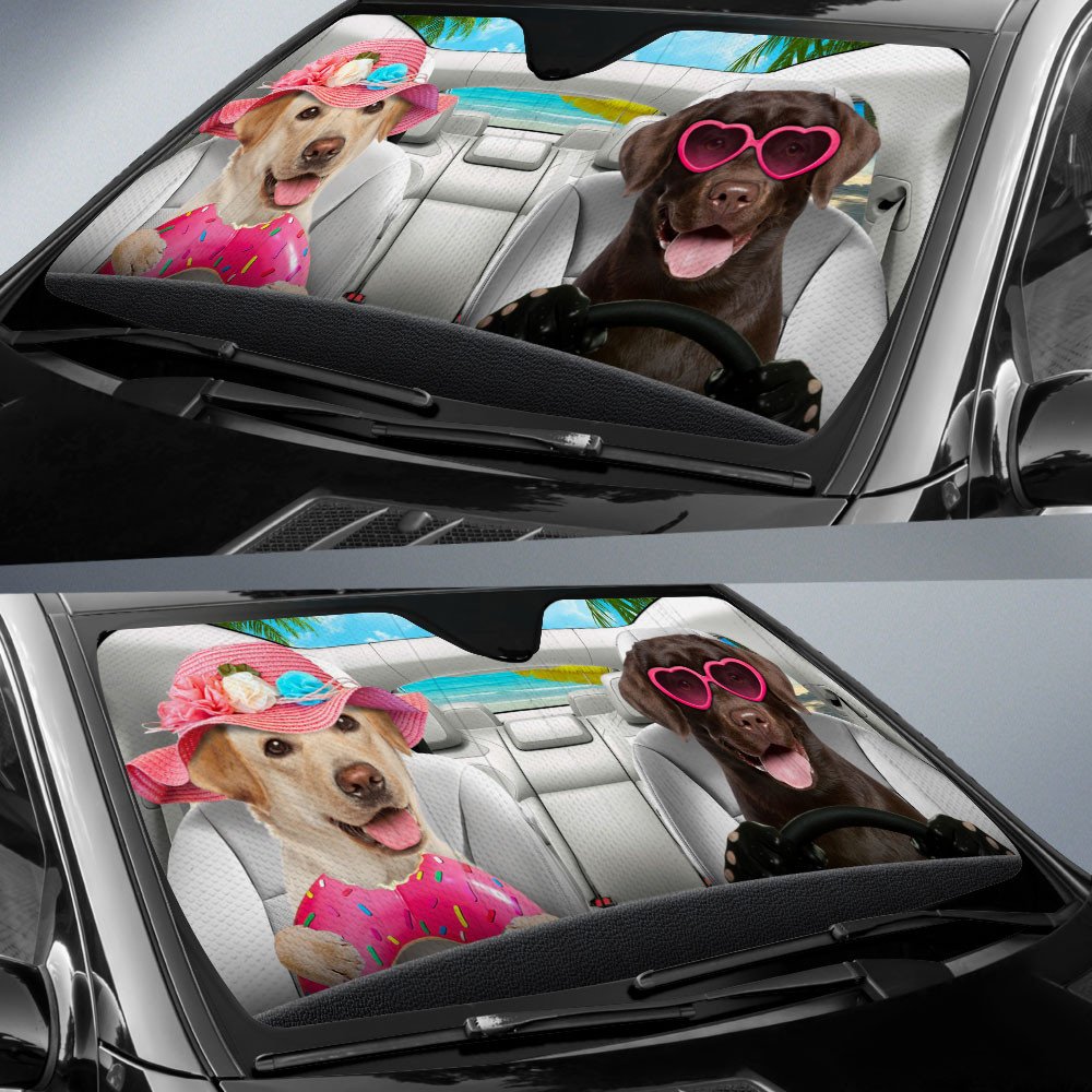 Labrador Retriever-Dog Summer Vacation Couple Car Sun Shade Cover Auto Windshield