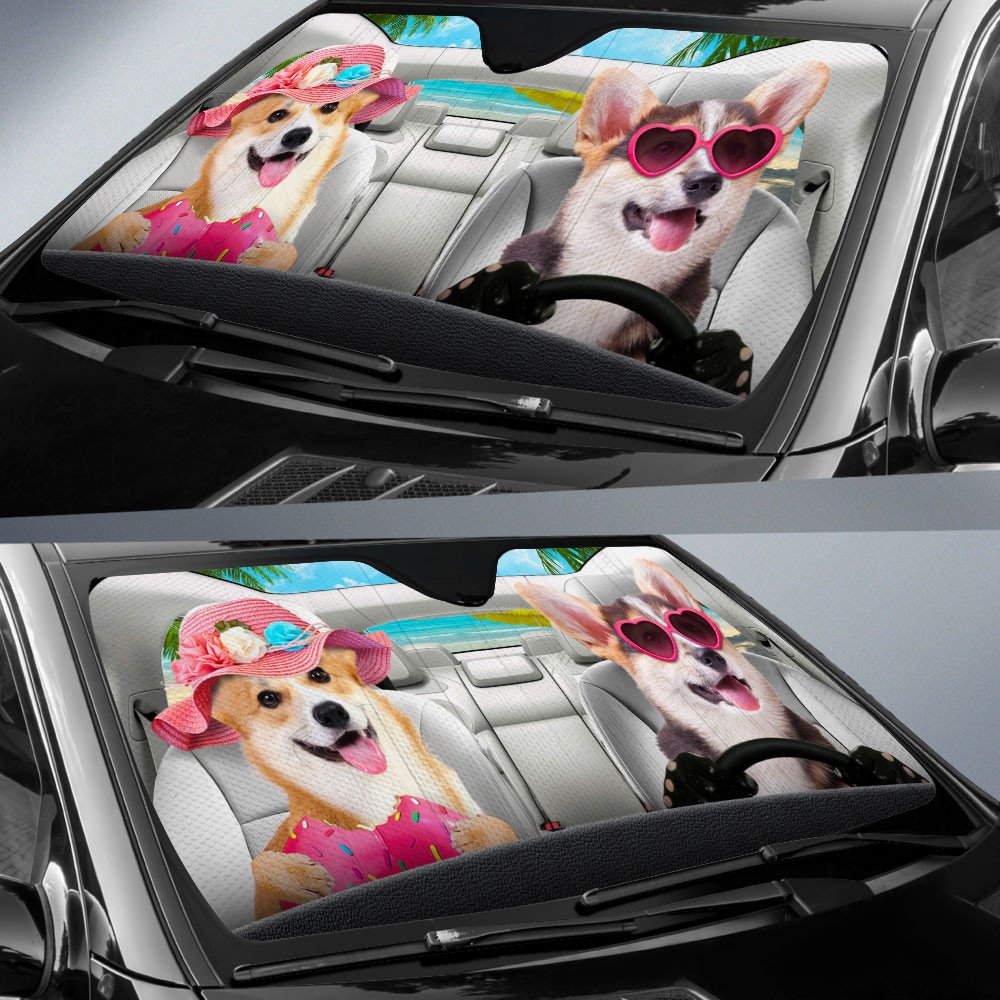 Pembroke Welsh Corgi-Dog Summer Vacation Couple Car Sun Shade Cover Auto Windshield