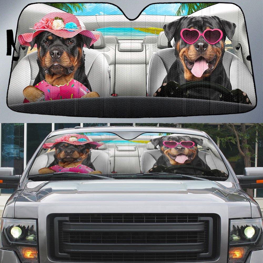 Rottweiler-Dog Summer Vacation Couple Car Sun Shade Cover Auto Windshield
