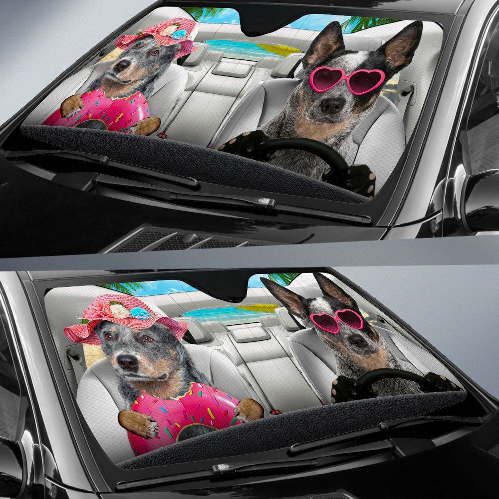 Australian Cattle-Dog Summer Vacation Couple Car Sun Shade Cover Auto Windshield