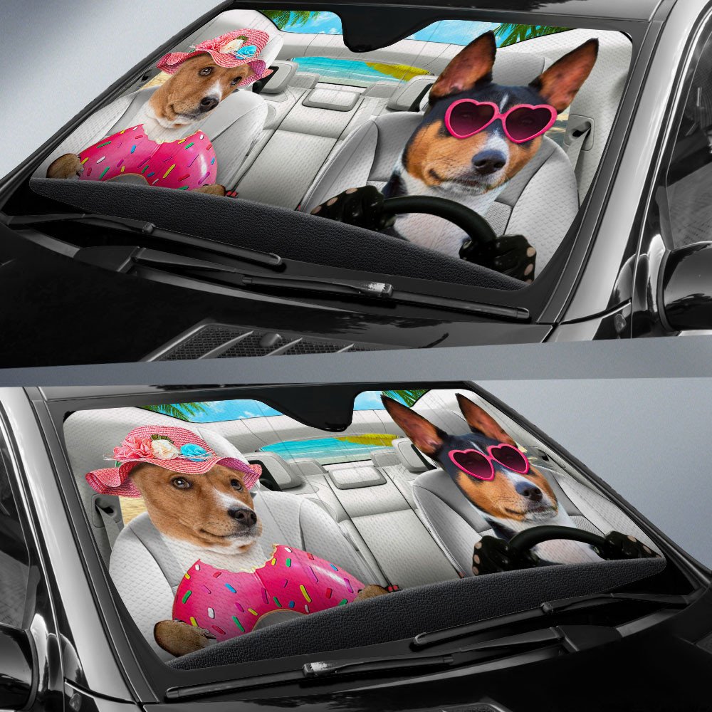 Basenji-Dog Summer Vacation Couple Car Sun Shade Cover Auto Windshield