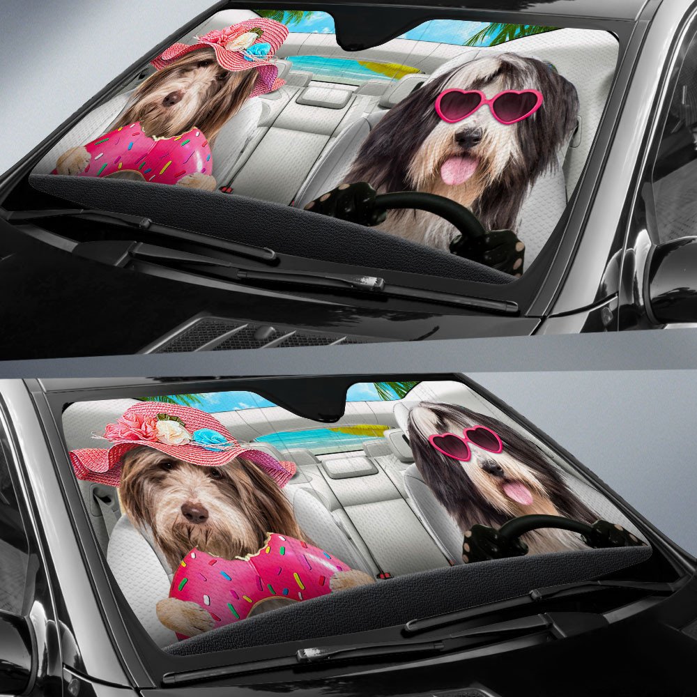 Bearded Collie-Dog Summer Vacation Couple Car Sun Shade Cover Auto Windshield