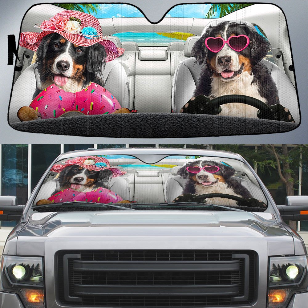 Bernese Mountain Dog-Dog Summer Vacation Couple Car Sun Shade Cover Auto Windshield