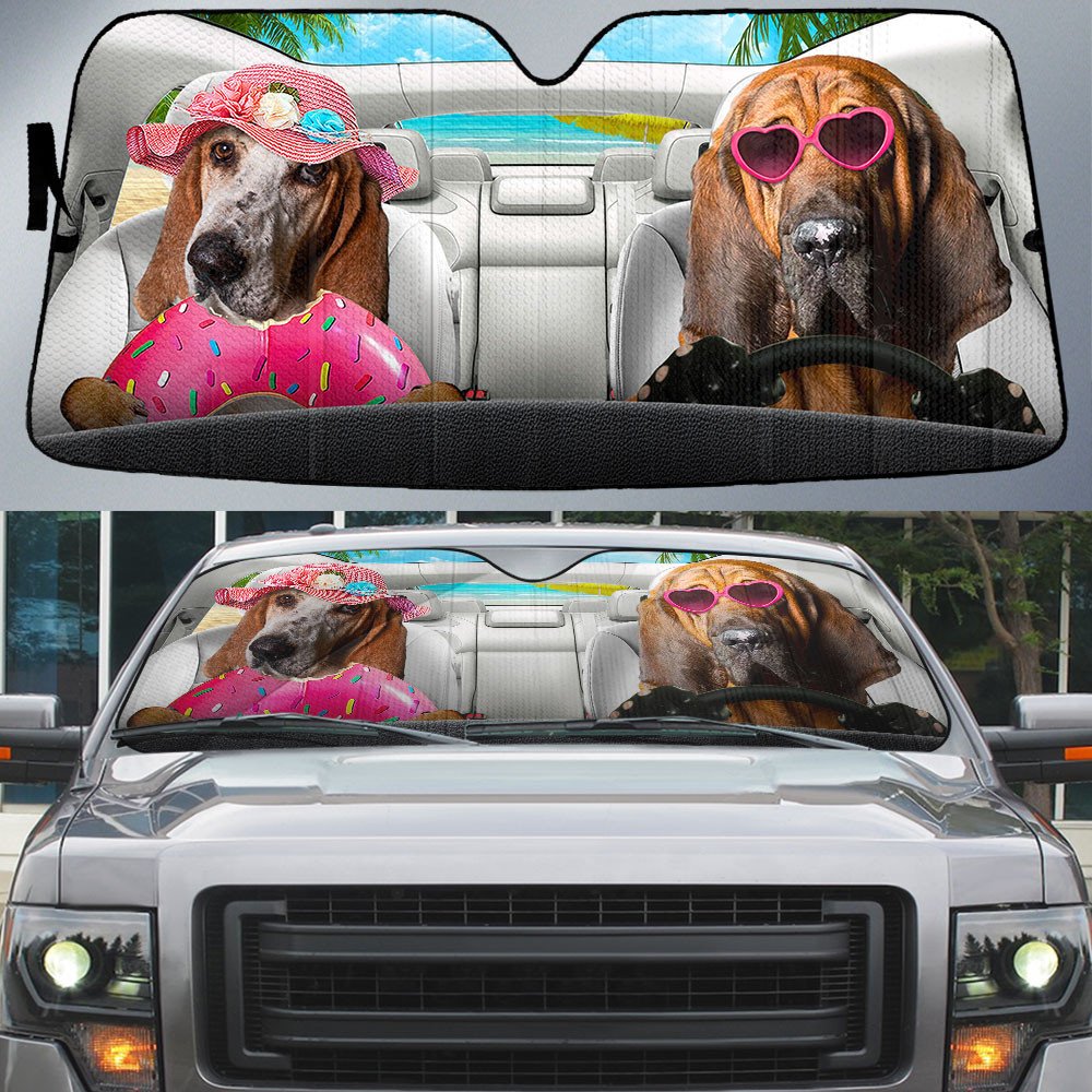 Bloodhound-Dog Summer Vacation Couple Car Sun Shade Cover Auto Windshield