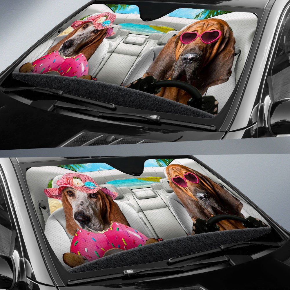 Bloodhound-Dog Summer Vacation Couple Car Sun Shade Cover Auto Windshield