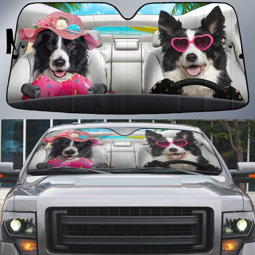 Border Collie-Dog Summer Vacation Couple Car Sun Shade Cover Auto Windshield