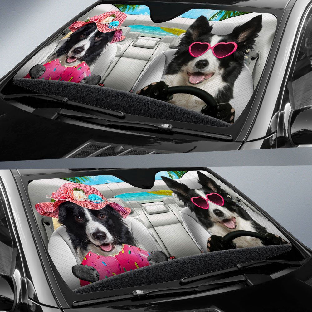 Border Collie-Dog Summer Vacation Couple Car Sun Shade Cover Auto Windshield