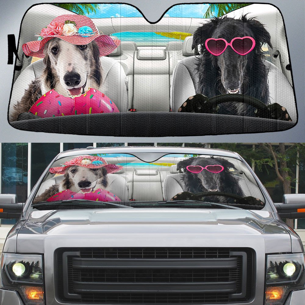 Borzoi-Dog Summer Vacation Couple Car Sun Shade Cover Auto Windshield