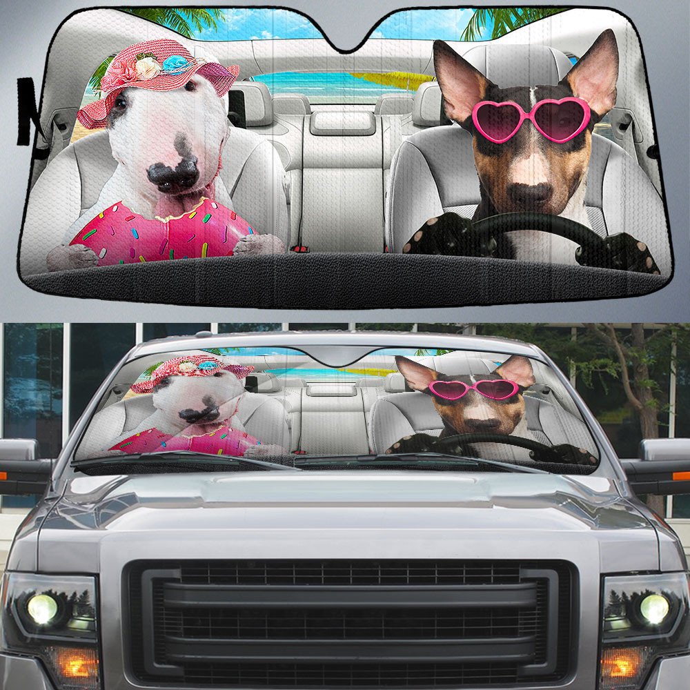 Bull Terrier-Dog Summer Vacation Couple Car Sun Shade Cover Auto Windshield