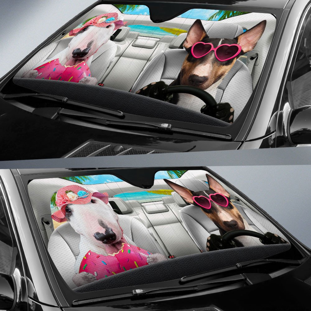Bull Terrier-Dog Summer Vacation Couple Car Sun Shade Cover Auto Windshield