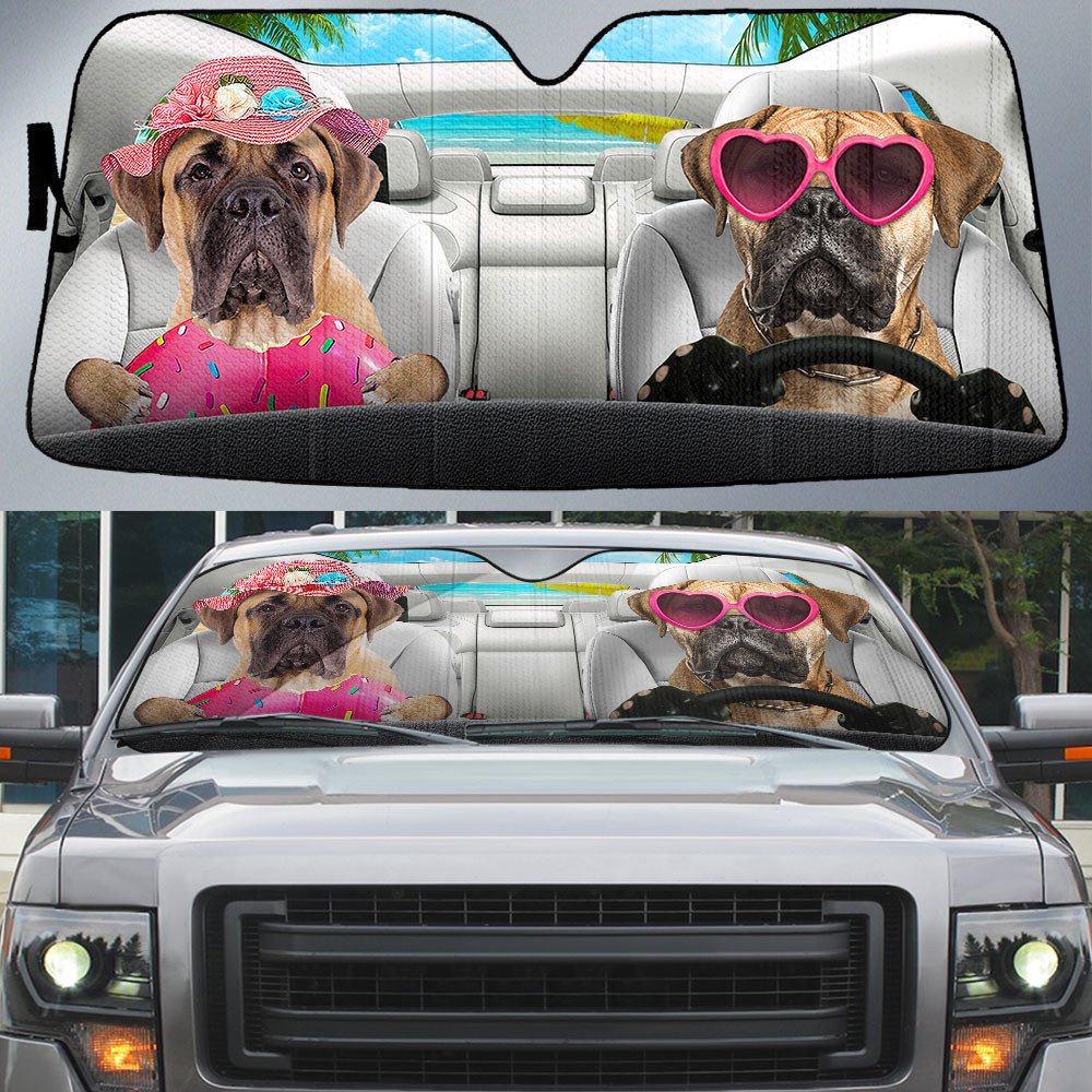 Bullmastiff-Dog Summer Vacation Couple Car Sun Shade Cover Auto Windshield