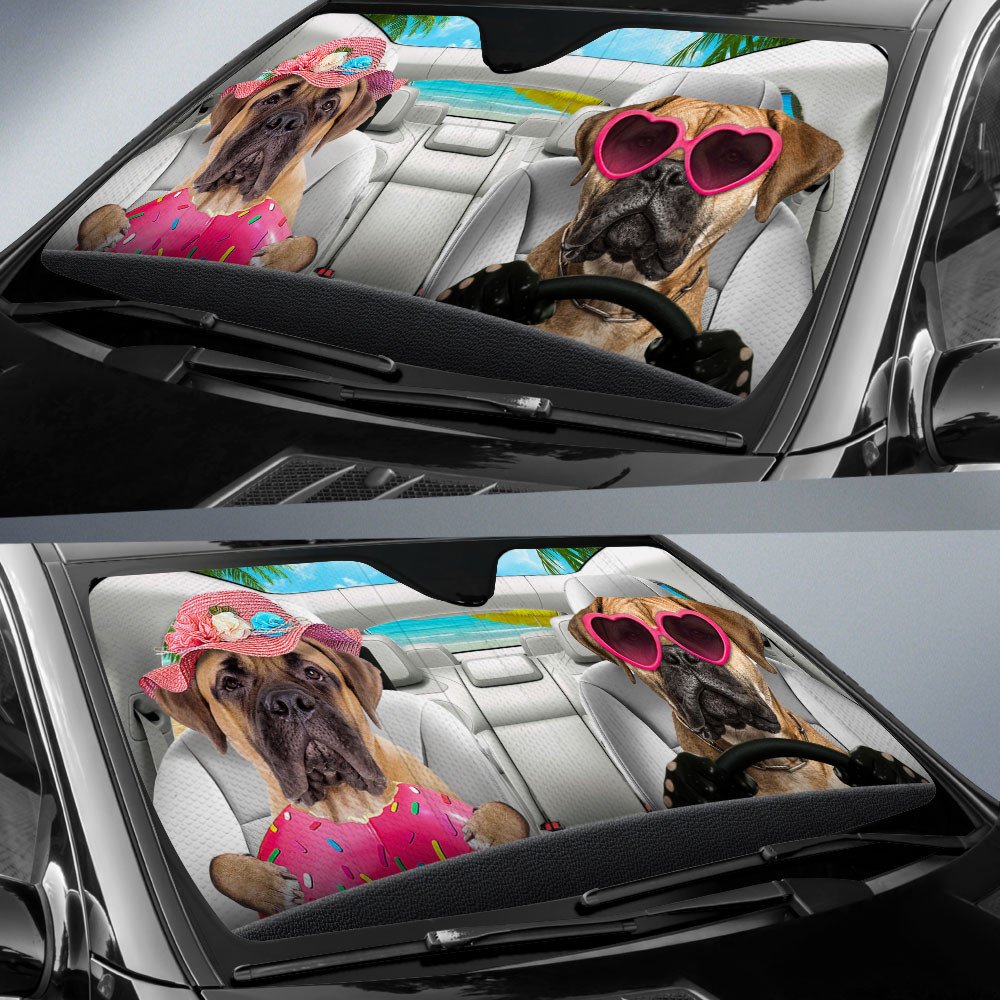 Bullmastiff-Dog Summer Vacation Couple Car Sun Shade Cover Auto Windshield