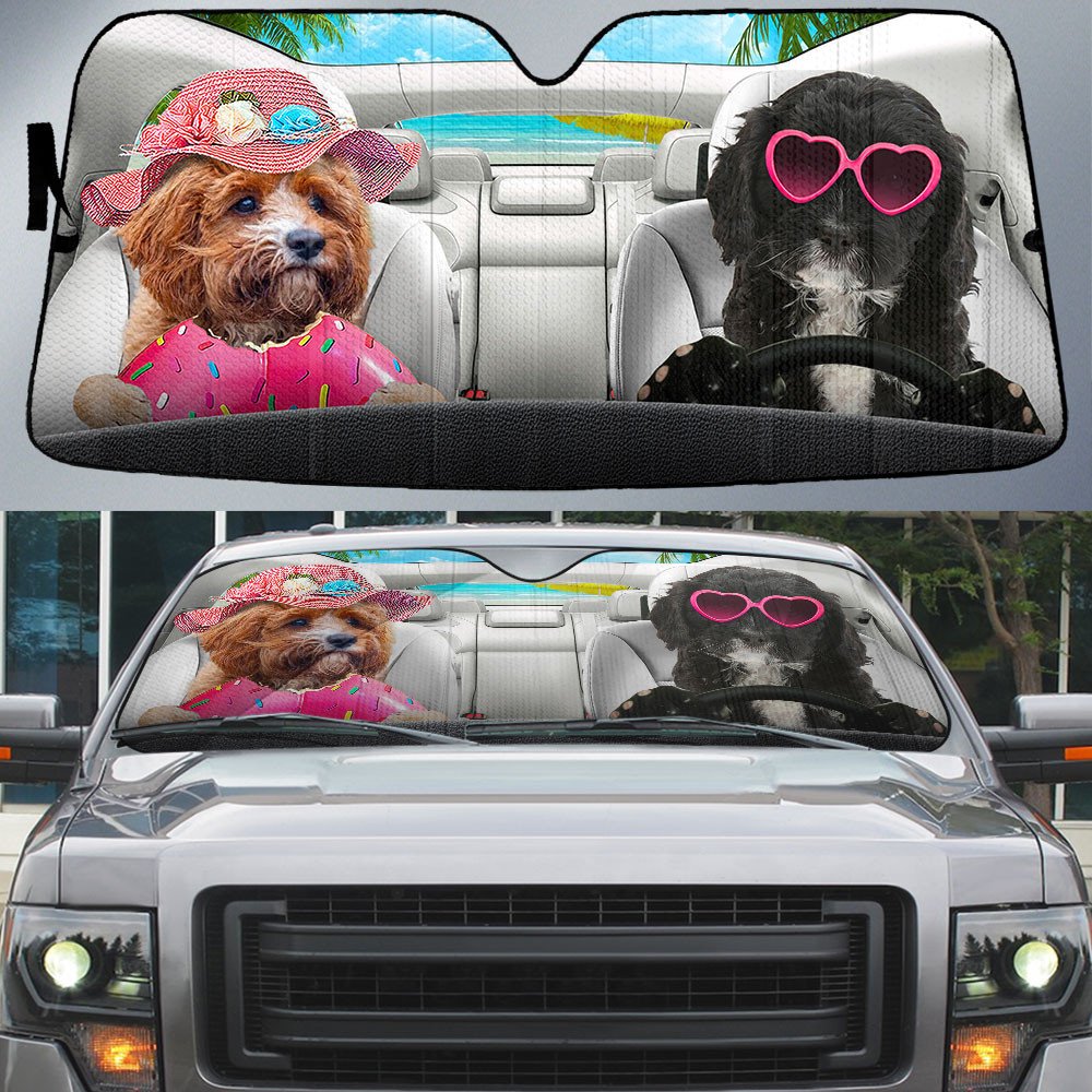 Cavapoo-Dog Summer Vacation Couple Car Sun Shade Cover Auto Windshield