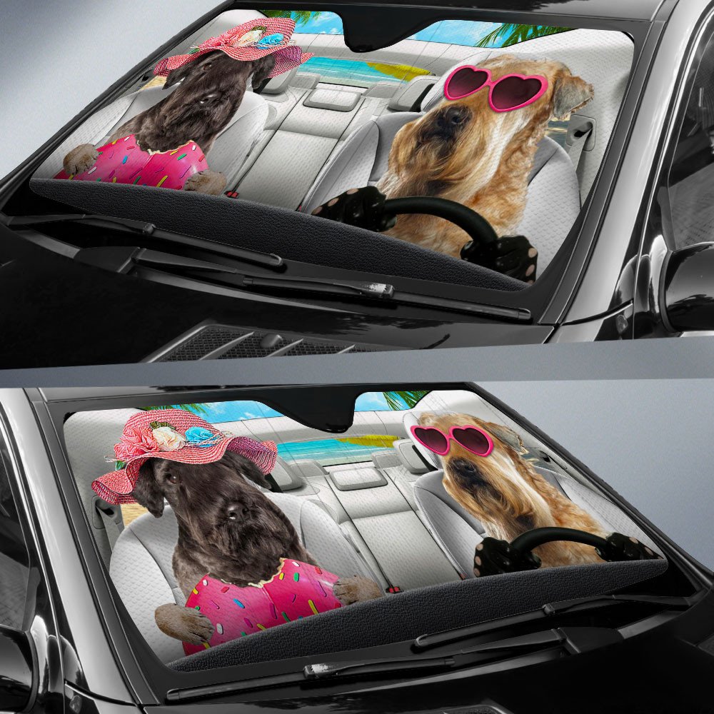 Cesky Terrier-Dog Summer Vacation Couple Car Sun Shade Cover Auto Windshield