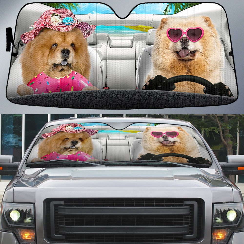 Chow Chow-Dog Summer Vacation Couple Car Sun Shade Cover Auto Windshield
