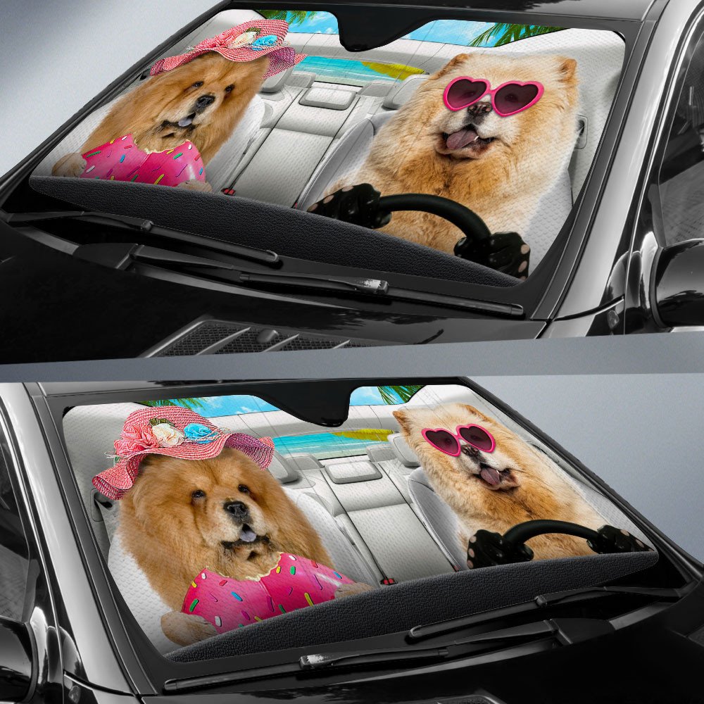 Chow Chow-Dog Summer Vacation Couple Car Sun Shade Cover Auto Windshield