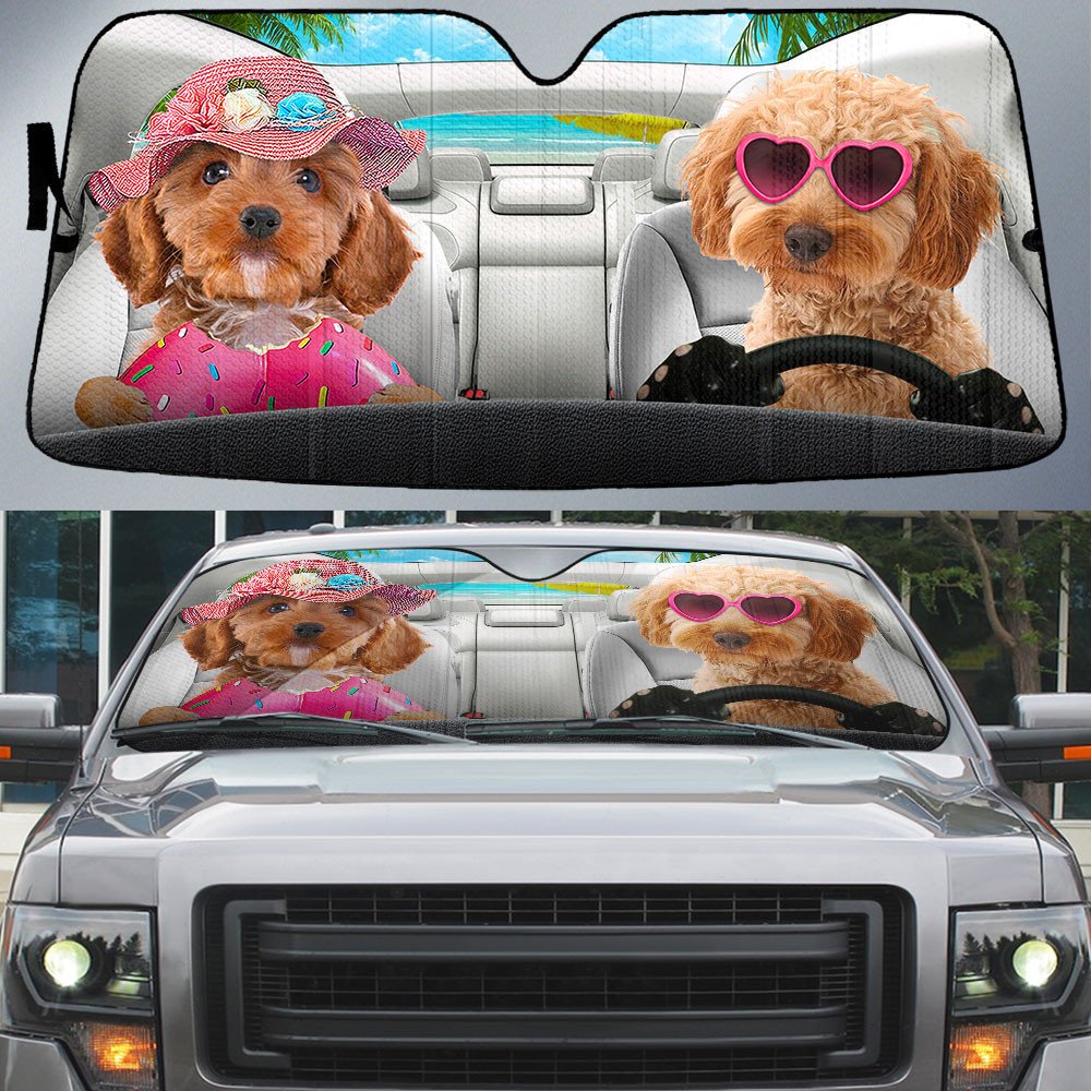Cockapoo-Dog Summer Vacation Couple Car Sun Shade Cover Auto Windshield