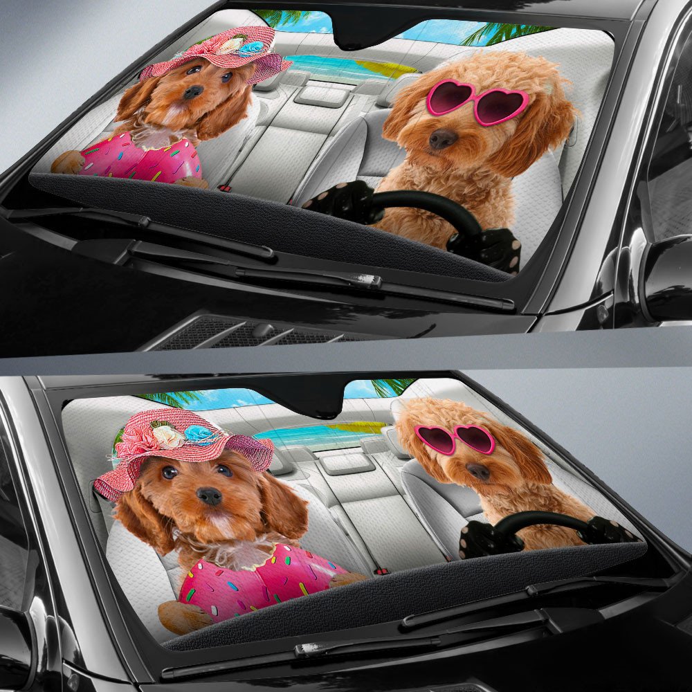 Cockapoo-Dog Summer Vacation Couple Car Sun Shade Cover Auto Windshield