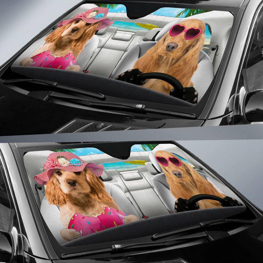 Cocker Spaniel-Dog Summer Vacation Couple Car Sun Shade Cover Auto Windshield
