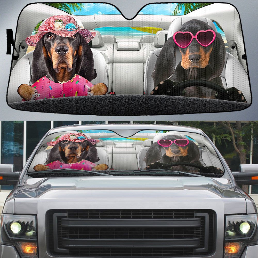 Coonhound-Dog Summer Vacation Couple Car Sun Shade Cover Auto Windshield