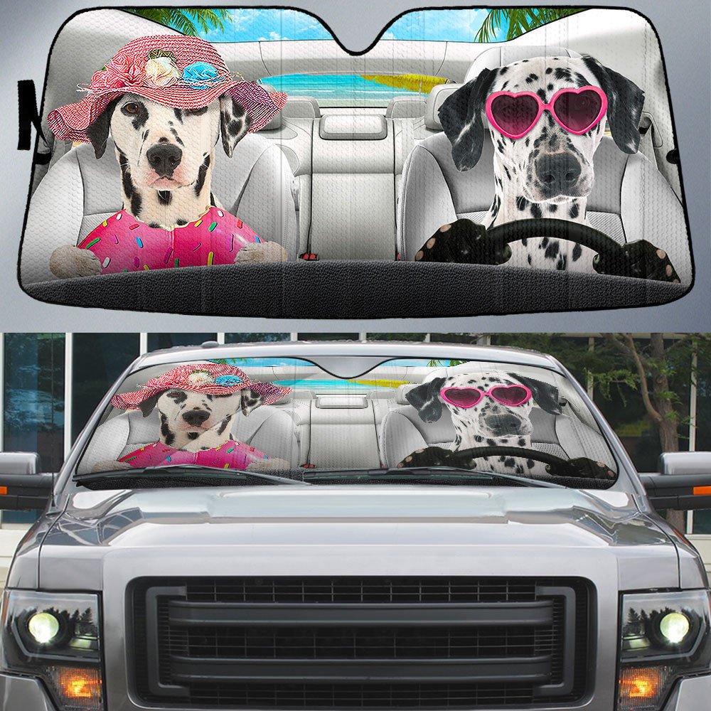 Dalmatian-Dog Summer Vacation Couple Car Sun Shade Cover Auto Windshield