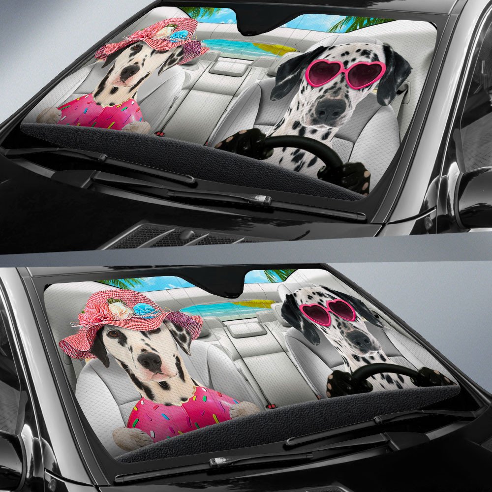 Dalmatian-Dog Summer Vacation Couple Car Sun Shade Cover Auto Windshield