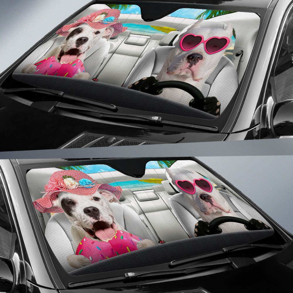 Dogo Argentino-Dog Summer Vacation Couple Car Sun Shade Cover Auto Windshield